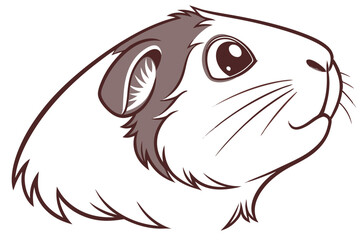 Cartoon guinea pig with brown markings looks curious and adorable in simple outline