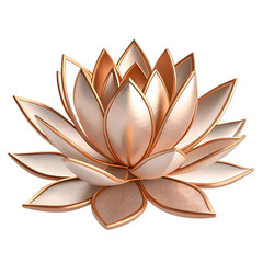 3D render of a metallic copper lotus flower with elegant petals on transparent background
