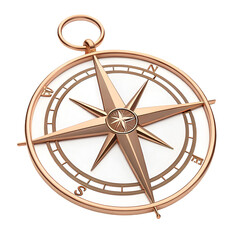 3D render of minimalist copper compass with clean crisp edges isolated on transparent background
