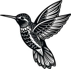 Fototapeta premium Black hummingbird with detailed wings in flight white