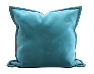 Square Turquoise Velvet Throw Pillow with Seam Detailing, Front View, Isolated on Transparent Background