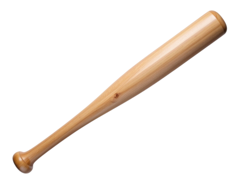 Baseball Bat Lying Diagonally with Shadow, Angled Top View, Isolated PNG