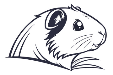 Detailed line drawing depicts a stylized hamster head with its eye, whiskers and fur visible