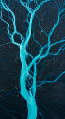 Abstract glowing blue lines forming river-like patterns, technology concept