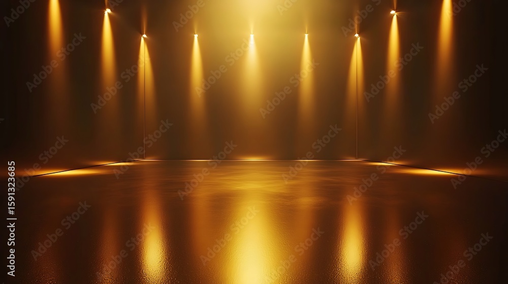 Poster illuminated studio space with golden lighting creating an immersive atmosphere