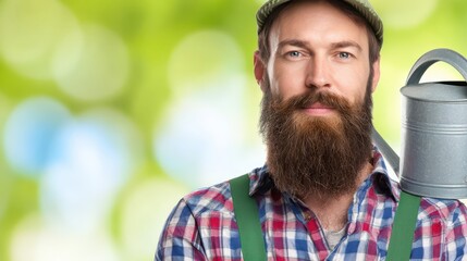 A man with a beard and watering can.