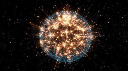 Glowing sphere with connected lines and points in space.