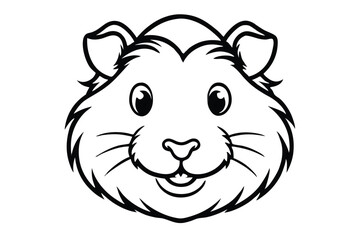 A black and white cartoon guinea pig face shows simple line art smiles