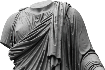 Ancient marble statue torso draped in flowing fabric headless sculpture transparent background