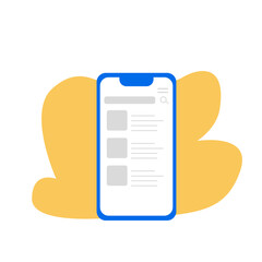 Modern vector illustration of a smartphone interface with cloud shapes in the background, symbolizing mobile cloud storage, synchronization, and data access on mobile devices.