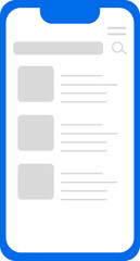 Minimalist wireframe vector illustration of a mobile application UI layout. The design showcases a simplified mockup of app screens including navigation and content blocks, perfect for prototyping