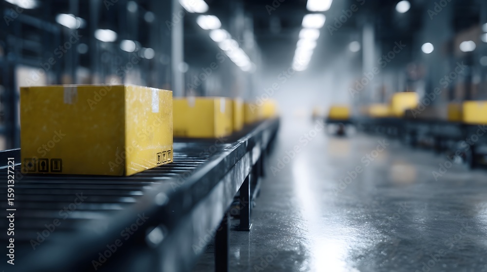 Poster automated warehouse with robot carts sorting packages