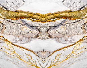 The golden river water streak on sand at abandoned kaolin quarry