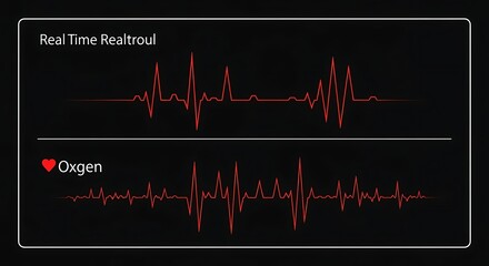 Vital Signs Monitor Showing Heart Activity Red Waveforms Displaying Real-Time Oxygen and Heart Rate Pulse on Dark Background
