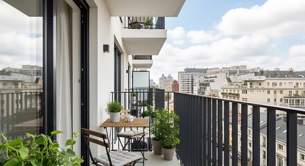 Cozy Balcony Retreat: Urban Oasis with City Views and Potted Plants