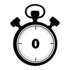 Stopwatch icon showing 0 seconds, blue and black stopwatch illustration, circular stopwatch with 0 seconds mark, ,modern stopwatch icon for productivity and sports on white background.