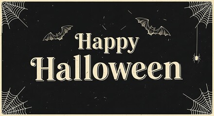 Spooky Greetings Happy Halloween Banner with Bats and Cobwebs for a Festive Celebration