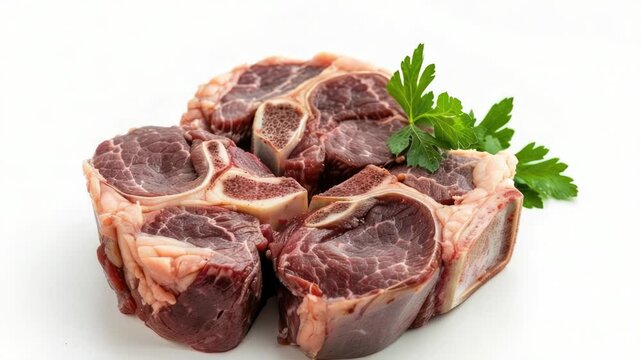 Fresh raw meat with a sprig of parsley for cooking or presentation purposes