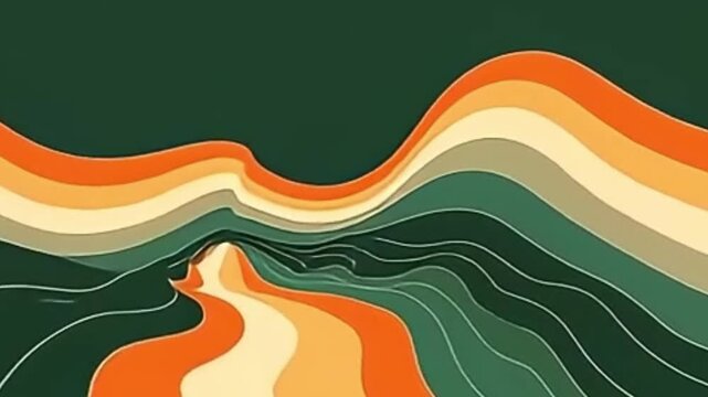 zigzag wave background, retro sci-fi animation, trippy vector loop, seamless vintage wave motion, 4K flat animation, abstract zigzag pattern, dark orange green beige background, vintage style video 