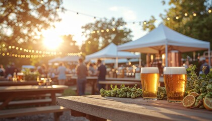 A glass of beer with decoration of malt to be presented at International Beer Day festival, Oktoberfest, St. Patrick Day