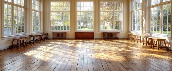 Fototapeta premium Spacious room with large windows