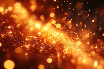 Obraz premium Golden bokeh lights cascade across a dark background, creating a magical, warm ambiance