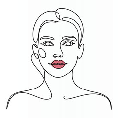 Woman Face One continuous Line Art Illustration