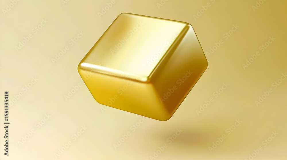 Poster gold cube, 3d render, smooth, floating on a gradient background