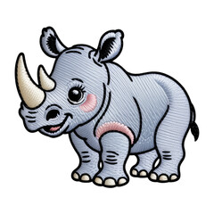 Fototapeta premium Cute baby rhinoceros with pink blush cartoon illustration