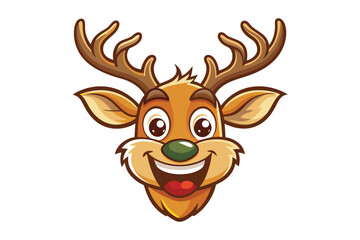 Adorable cartoon reindeer character smiles widely displaying bright eyes and large brown antlers prominently © Dipta
