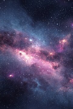 Vast Deep Space Galaxy with Vibrant Pink Blue Stars and Nebulae in Cosmic Night Sky
