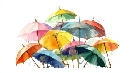 Colorful Umbrellas Create a Vibrant Display in Watercolor Illustration