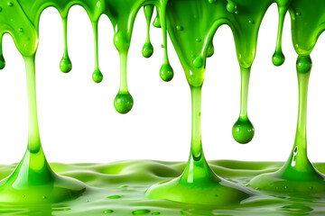 Green Liquid Dripping on Transparent Background