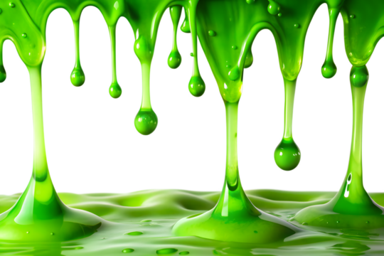 Green Liquid Dripping on Transparent Background