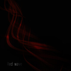 Isolated design component, red exquisite shiny textured waves on black background.