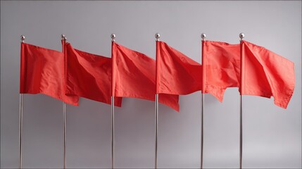 Red Flags Stand Against a Light Grey Background in a Simple Display