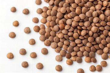 Brown Lentils Scattered Isolated on White