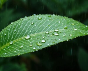 Leaf with raindrops nature background 