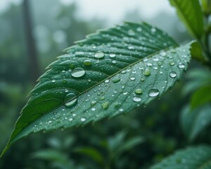 Leaf with raindrops nature background 