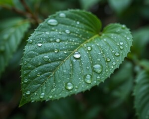 Leaf with raindrops nature background 