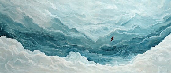Red Kite Soaring Under a Bright Frost Sky With Swirling Clouds