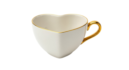 Elegant heart shaped cup isolated on transparent background with golden details