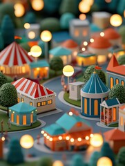 A vibrant miniature town with charming buildings and bright lights.