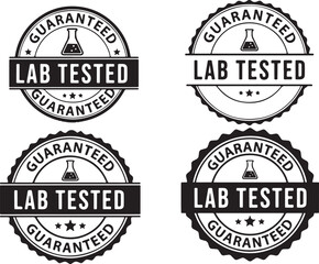 Obraz premium Four Black and White Lab Tested Guaranteed Seals stamp, lab tested, guaranteed, seal, stamp, badge, emblem, certification, quality, assurance, laboratory, science, research, testing, verified, approve