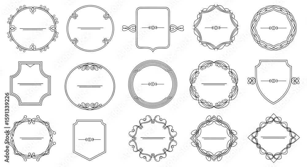 Aufkleber a collection of fifteen ornate vector frames, each with a unique shape and decorative design, perfec
