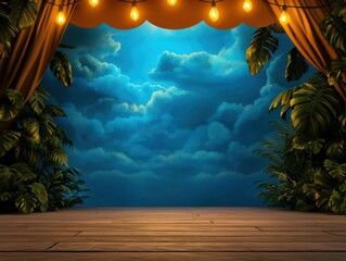 A vibrant stage with lush greenery and illuminated charm.