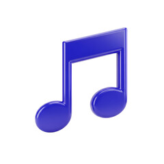 3d music note, 3d icon of a blue musical eighth note symbol isolated on white isolated on transparent background