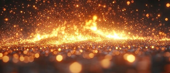 A cascade of glowing particles illuminates a dark background with a blurred foreground