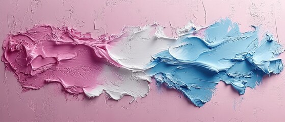 Abstract paint strokes of pink, white, and light blue