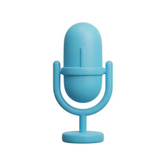 3d Podcast, 3d music note, 3d icon of a blue vintage microphone isolated on transparent background